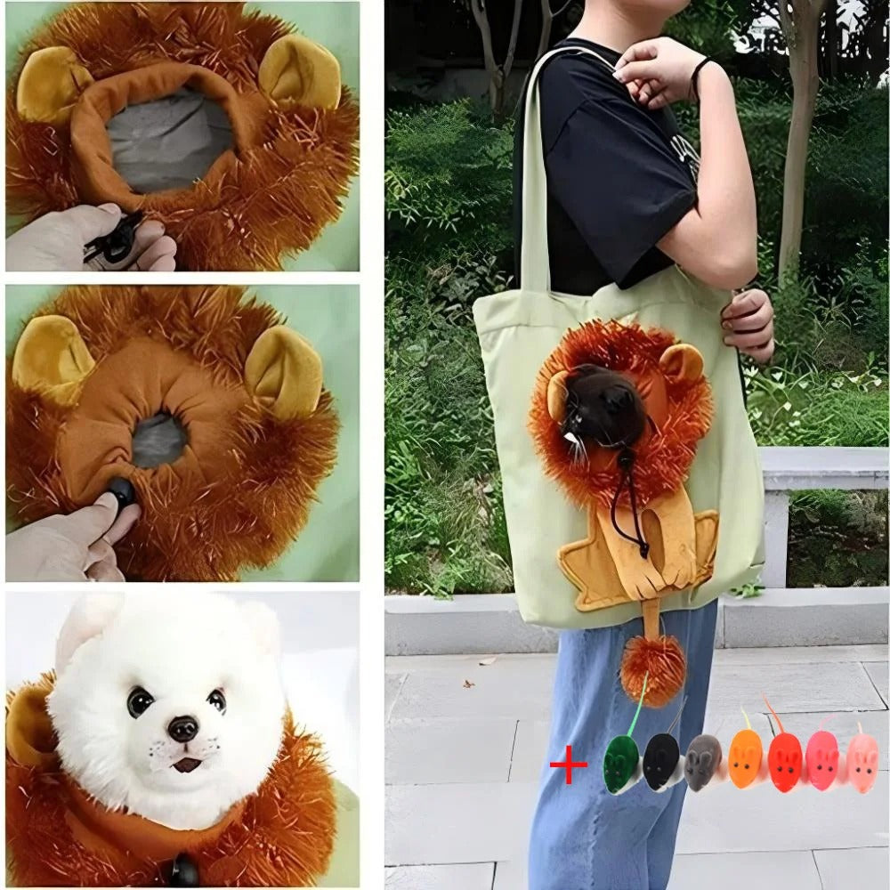 Lion-Shaped Pet Canvas Shoulder Bag