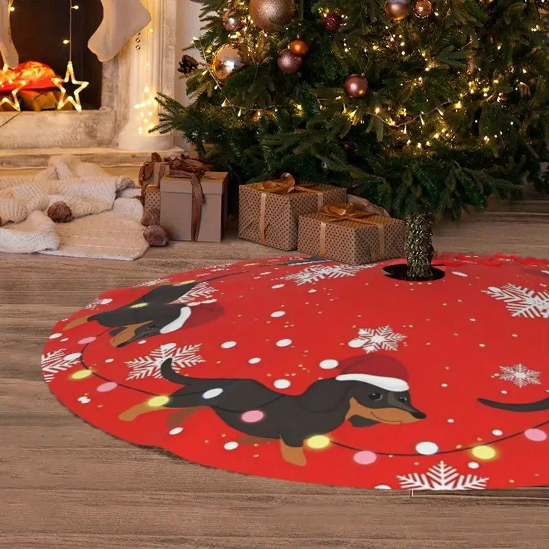 Red Dachshund Christmas Tree Skirt
