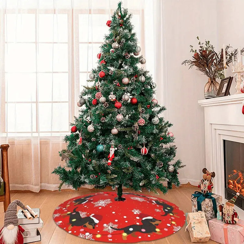 Red Dachshund Christmas Tree Skirt