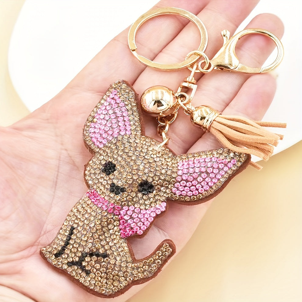 Cute Chihuahua Rhinestone Keychain