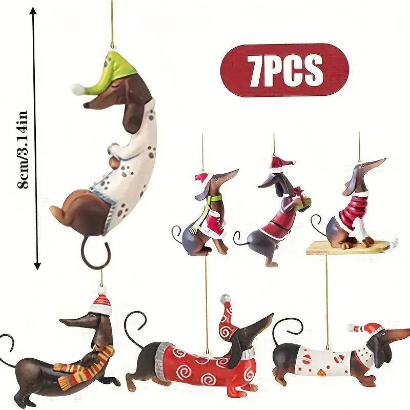 7pcs Dachshund Dog Christmas Ornaments Set