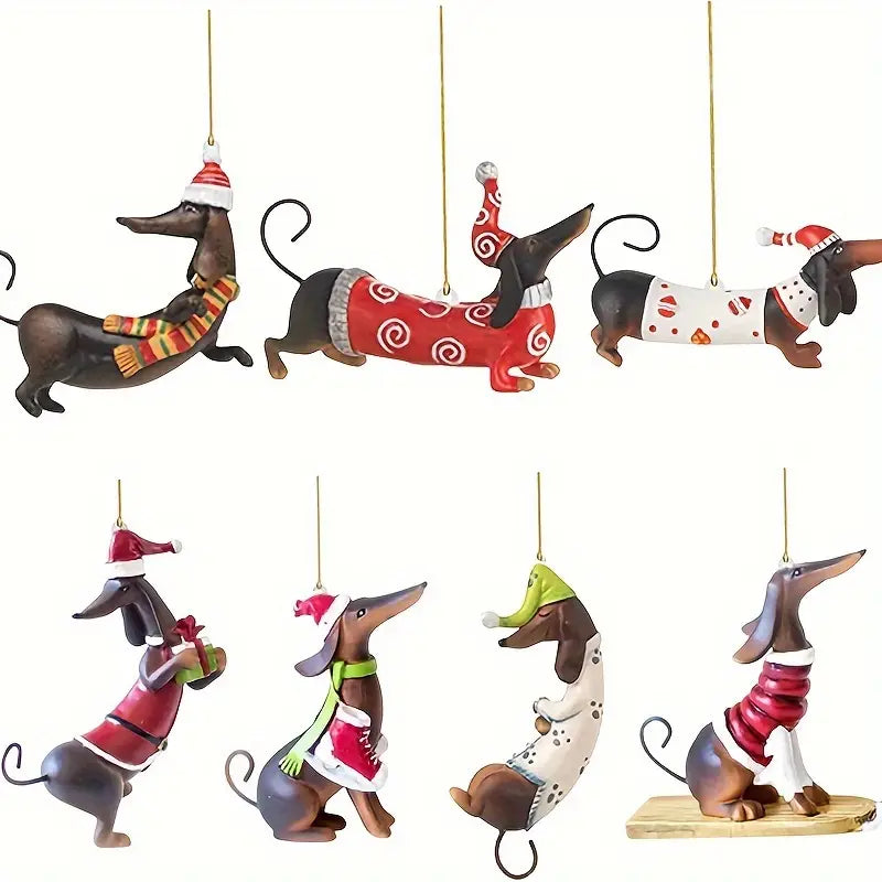 7pcs Dachshund Dog Christmas Ornaments Set