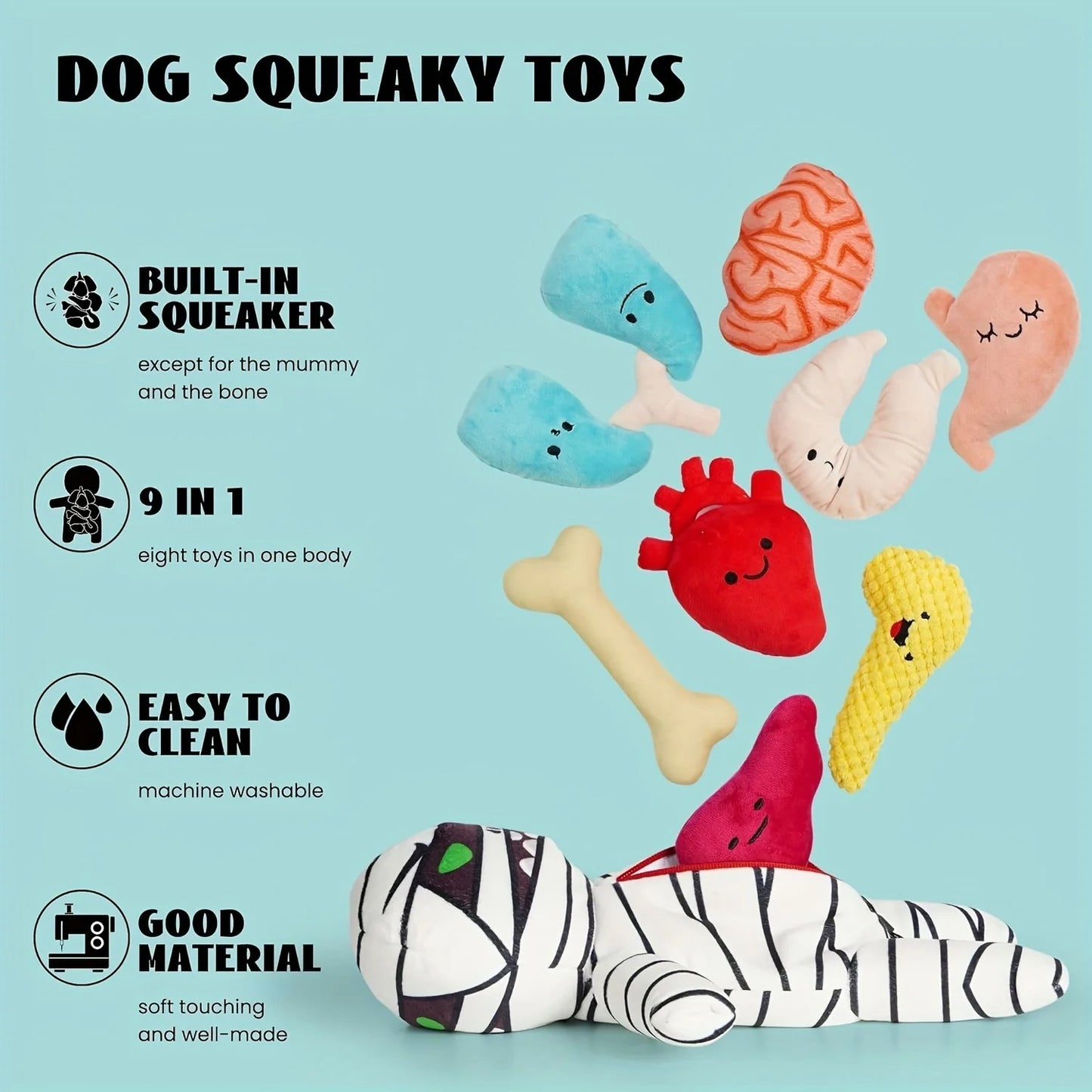 9-in-1 Stuffed Plush Squeaky Dog Toys