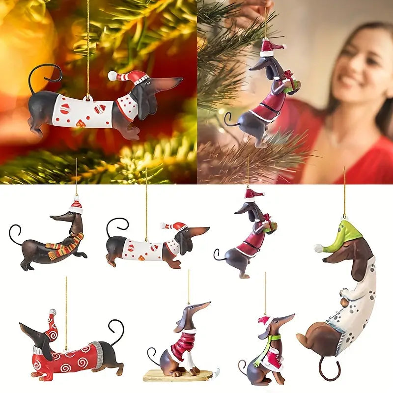 7pcs Dachshund Dog Christmas Ornaments Set
