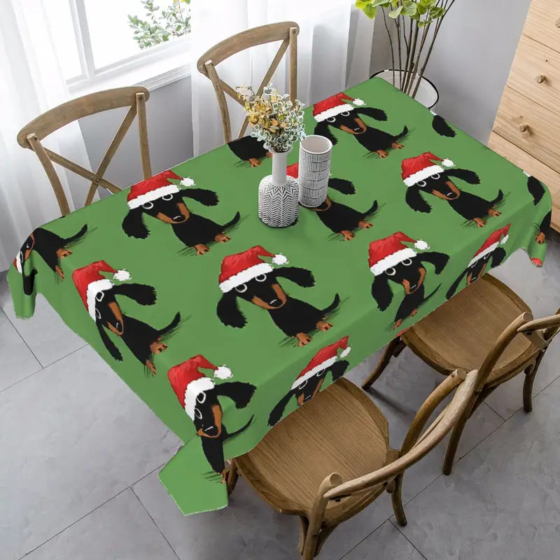 Santa Dachshund Christmas Tablecloth