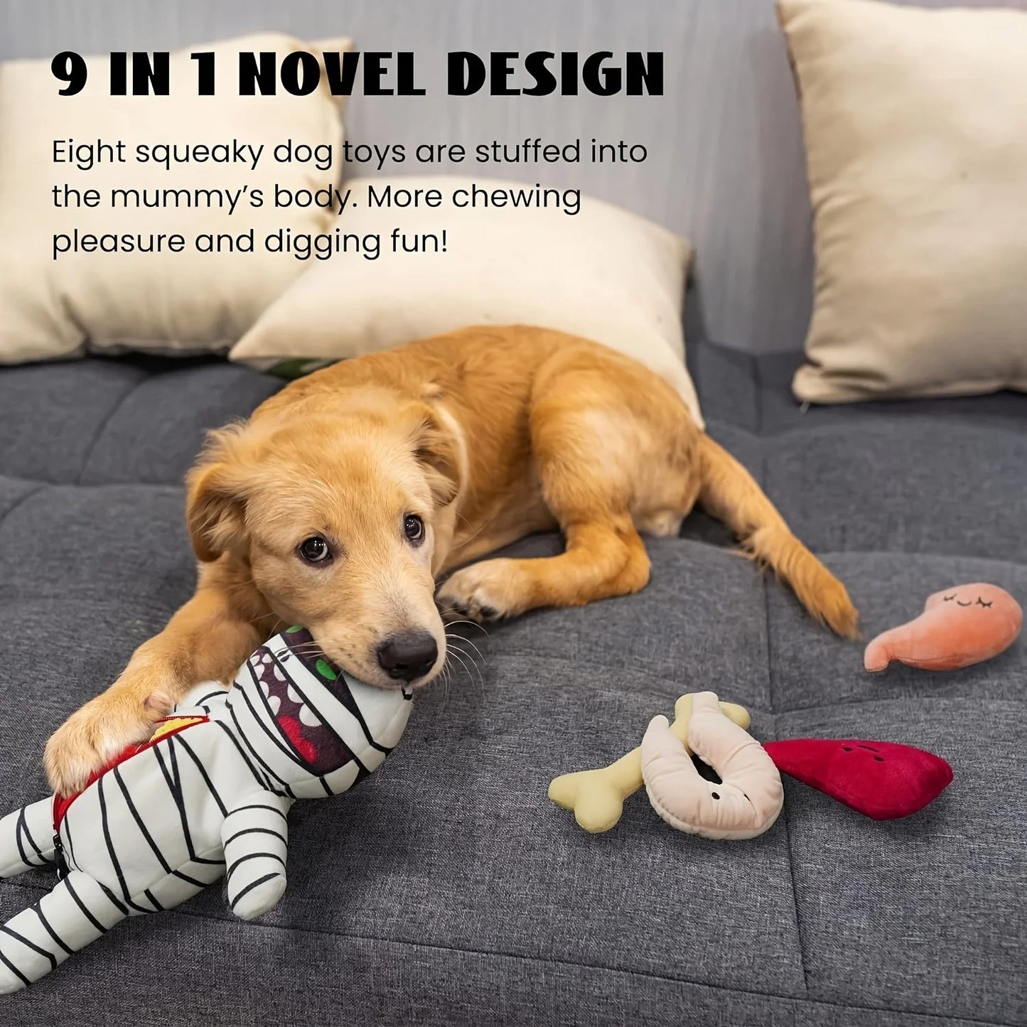9-in-1 Stuffed Plush Squeaky Dog Toys