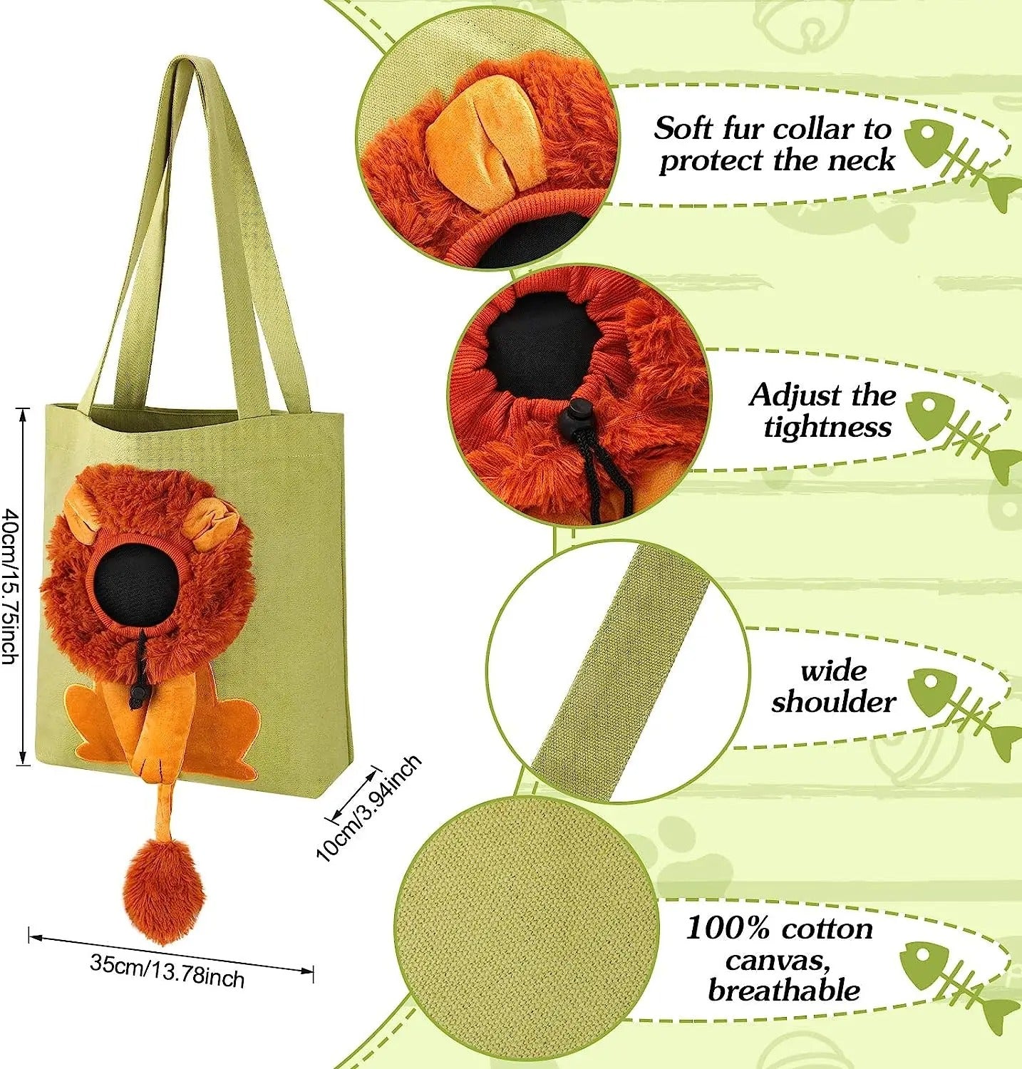 Lion-Shaped Pet Canvas Shoulder Bag