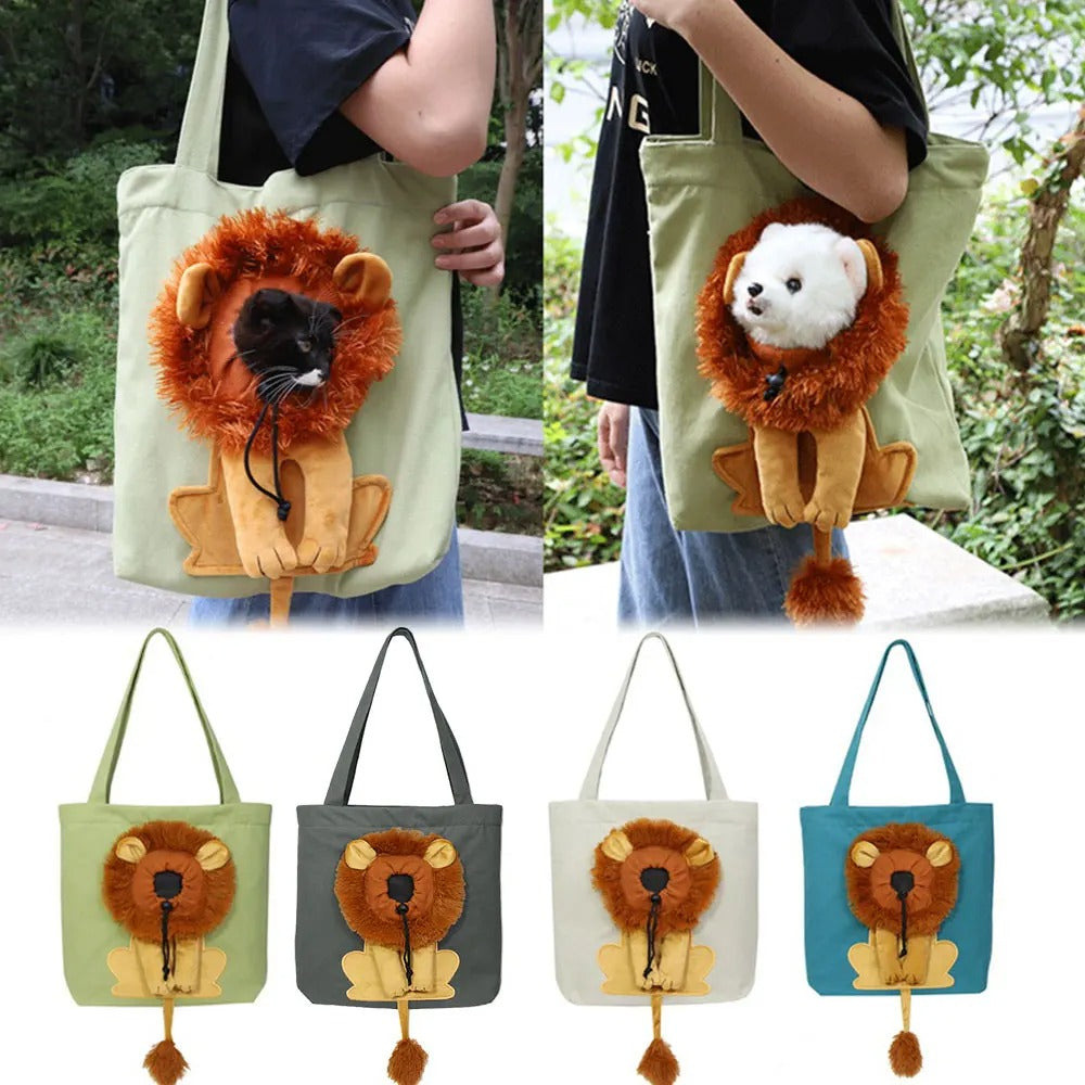Lion-Shaped Pet Canvas Shoulder Bag