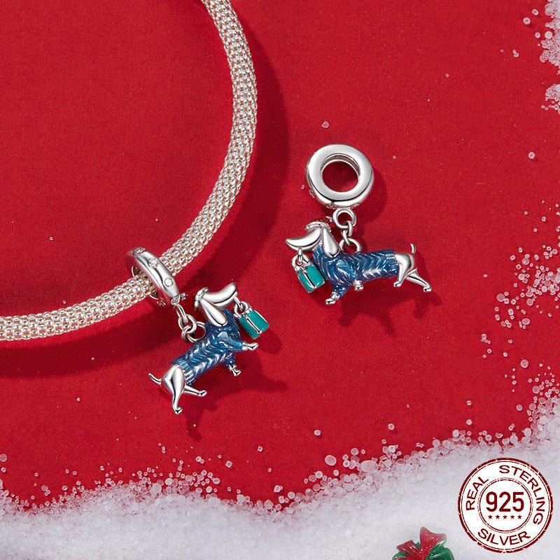 Dachshund Santa Sterling Silver Charm