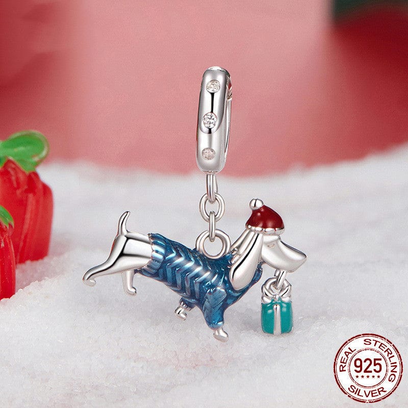 Dachshund Santa Sterling Silver Charm