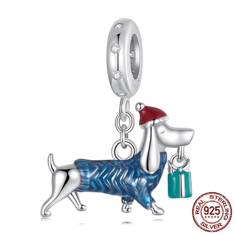 Dachshund Santa Sterling Silver Charm