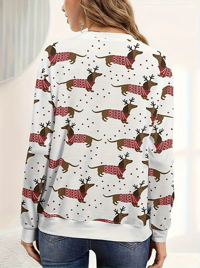 Cozy Dachshund Print Pullover Sweatshirt