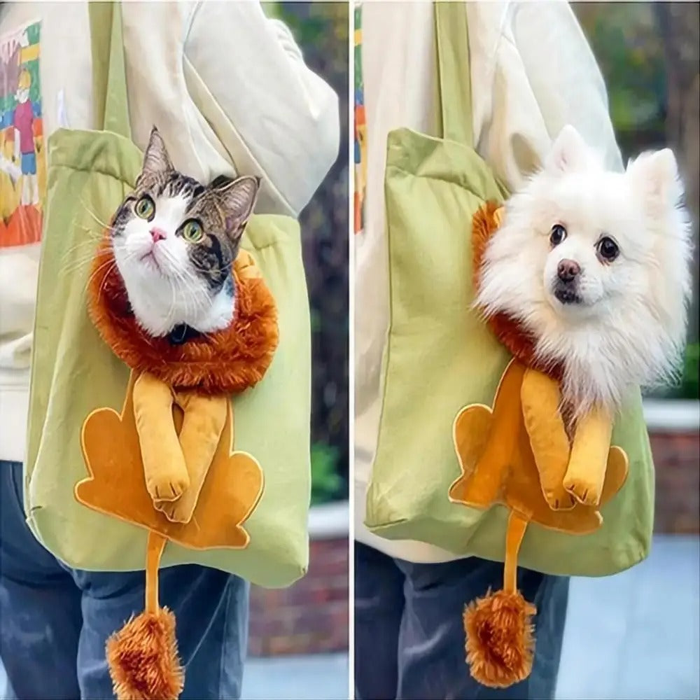Lion-Shaped Pet Canvas Shoulder Bag