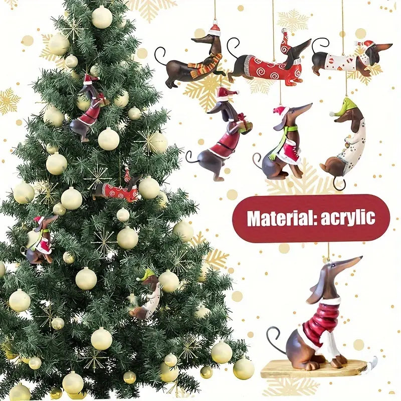 7pcs Dachshund Dog Christmas Ornaments Set