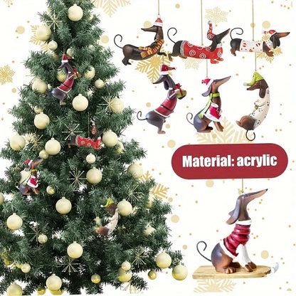 7pcs Dachshund Dog Christmas Ornaments Set