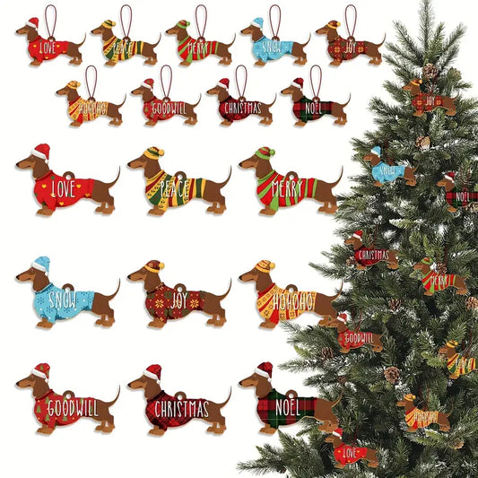 18pcs Christmas Dachshund Paper Ornaments