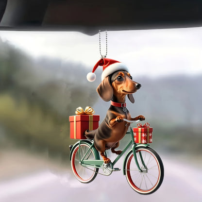 Festive Christmas Cycling Dog Acrylic Ornament