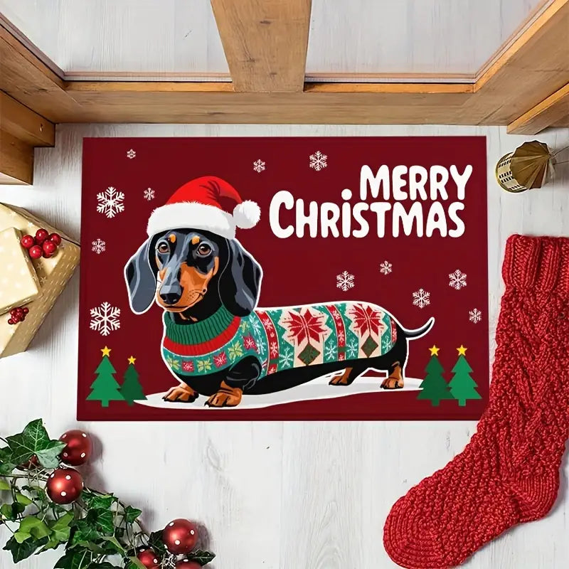 Christmas Dachshund Welcome Doormat
