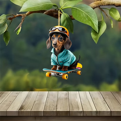 Whimsical Dachshund Skateboard Charm - Car & Keychain Decor