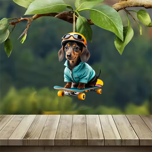 Whimsical Dachshund Skateboard Charm - Car & Keychain Decor