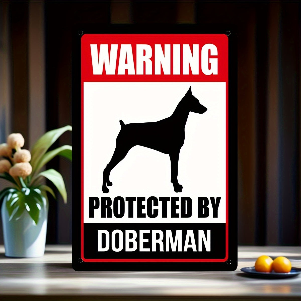 Vintage 'Protected By Doberman' Metal Sign