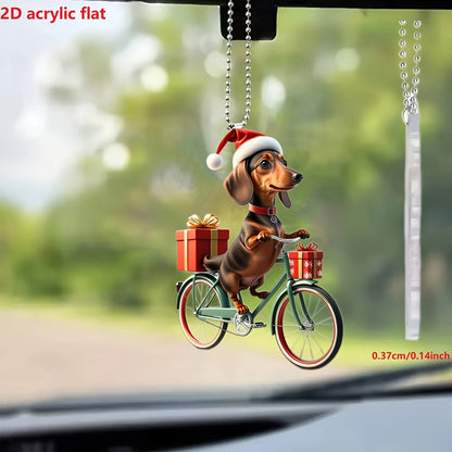 Festive Christmas Cycling Dog Acrylic Ornament