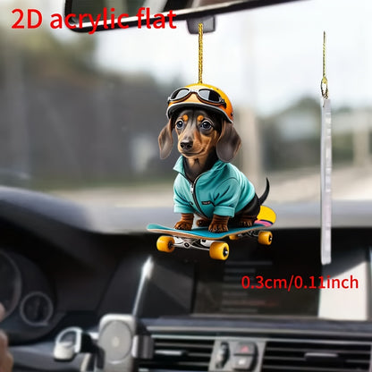 Whimsical Dachshund Skateboard Charm - Car & Keychain Decor