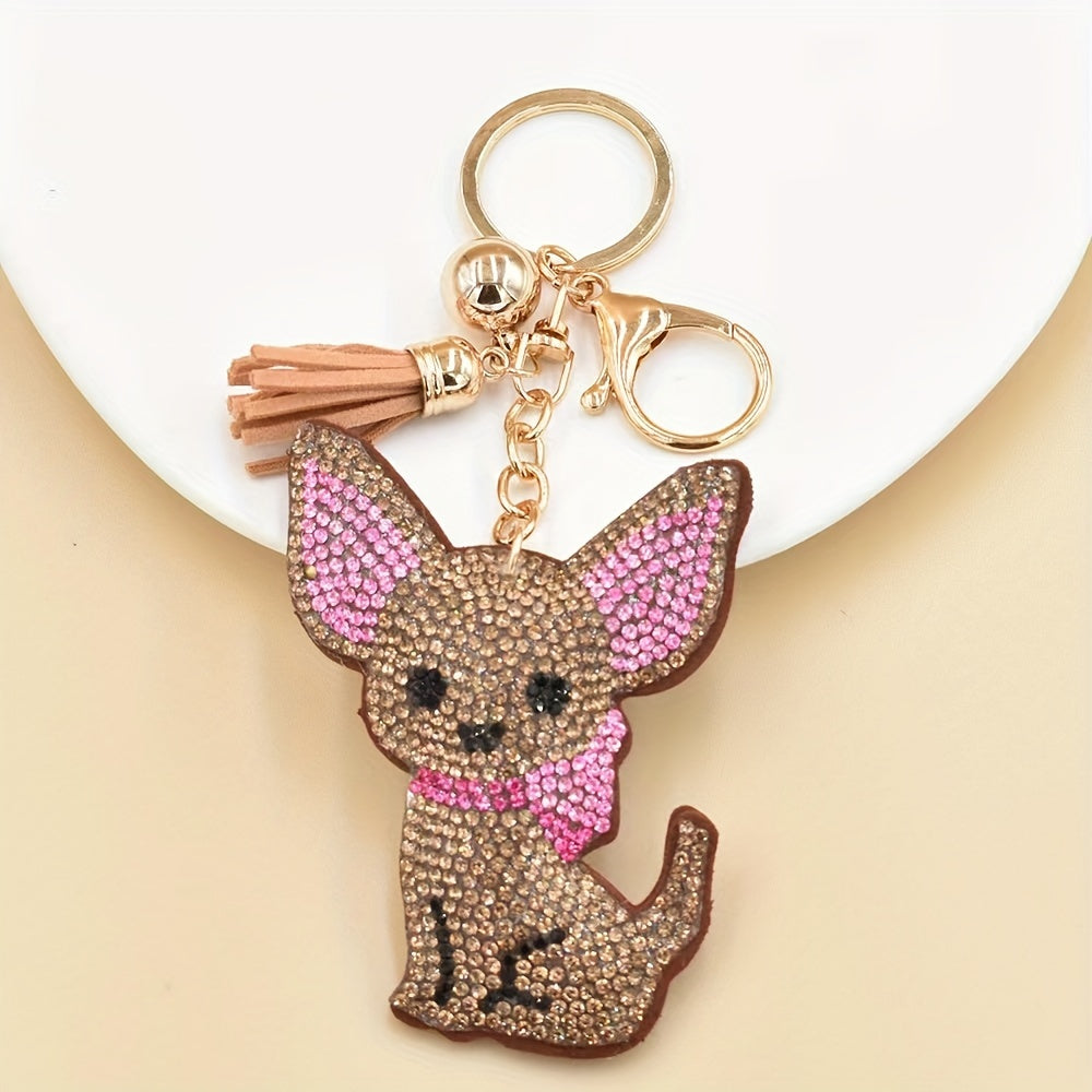 Cute Chihuahua Rhinestone Keychain