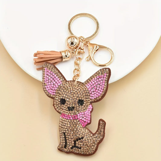 Cute Chihuahua Rhinestone Keychain