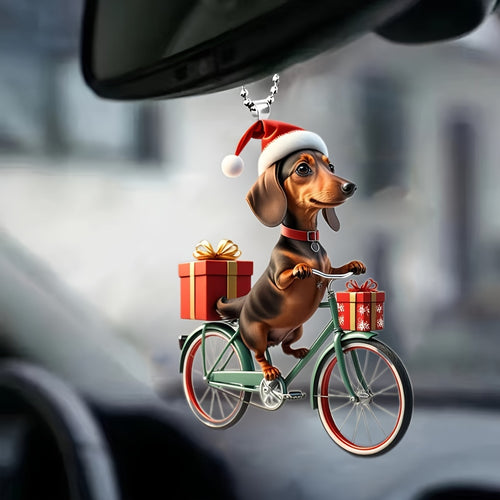 Festive Christmas Cycling Dog Acrylic Ornament