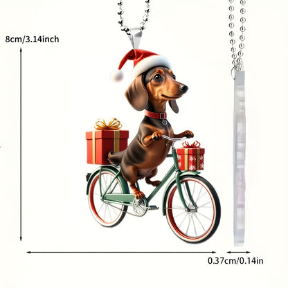 Festive Christmas Cycling Dog Acrylic Ornament