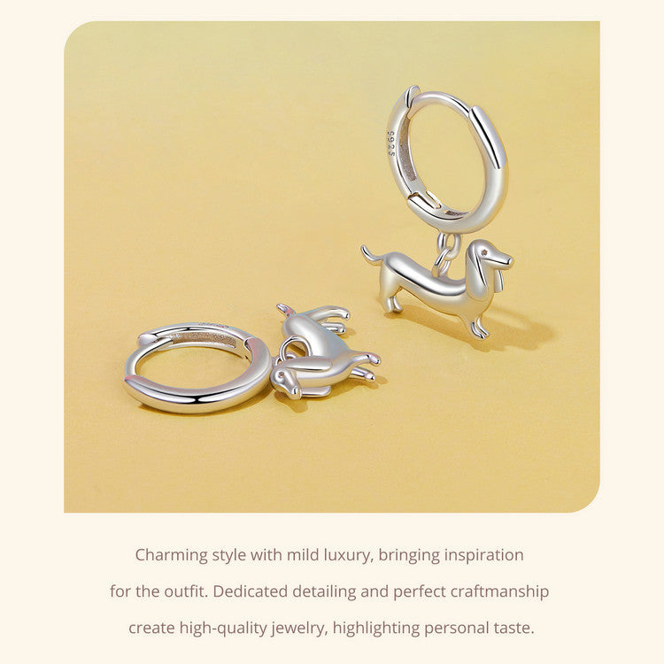 Cute Sausage Dog 925 Silver Earrings