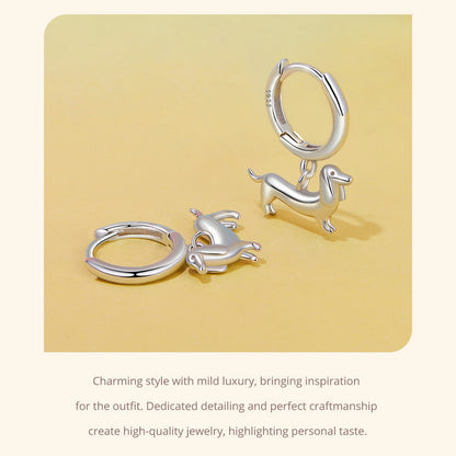 Cute Sausage Dog 925 Silver Earrings