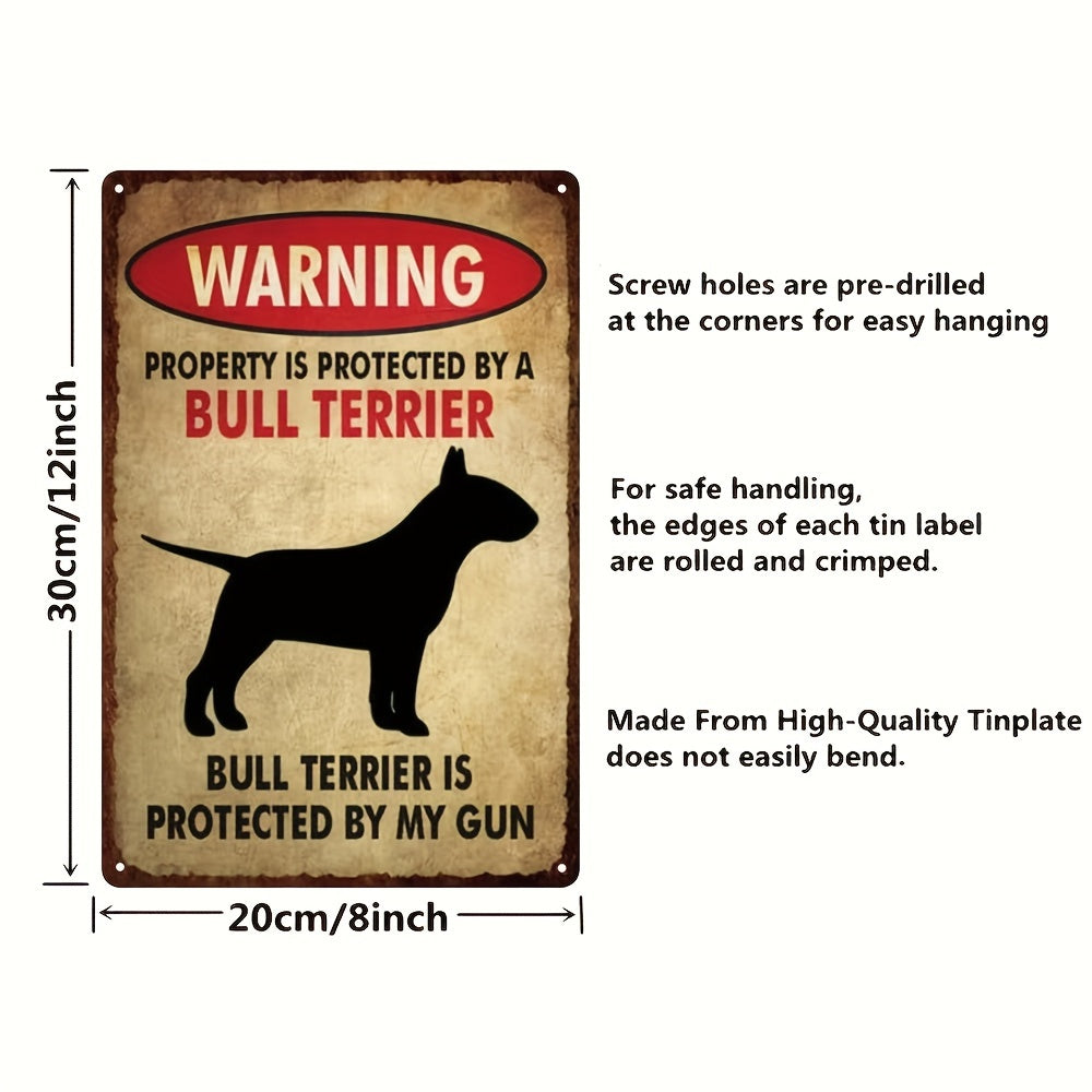 Warning Bull Terrier Metal Sign