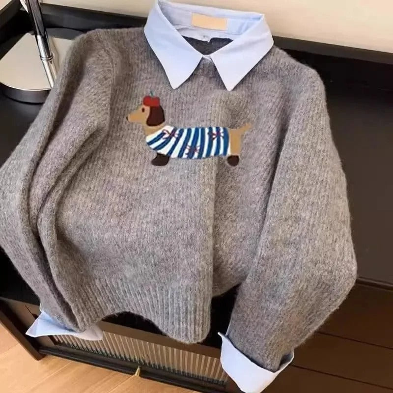 Dachshund Cartoon Knit Sweater