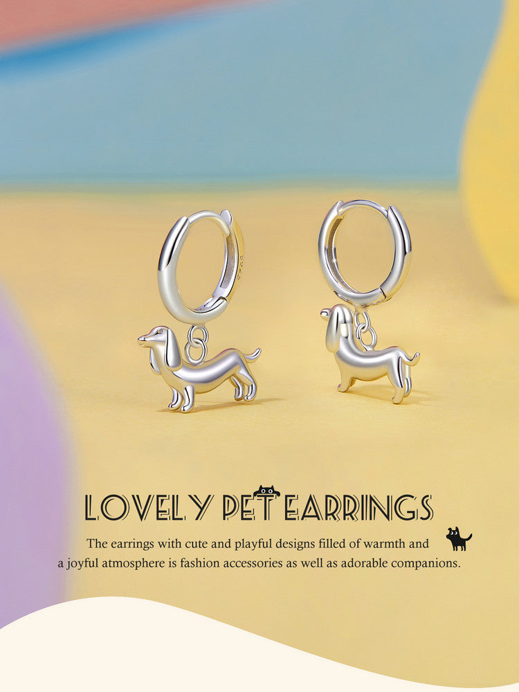Cute Sausage Dog 925 Silver Earrings