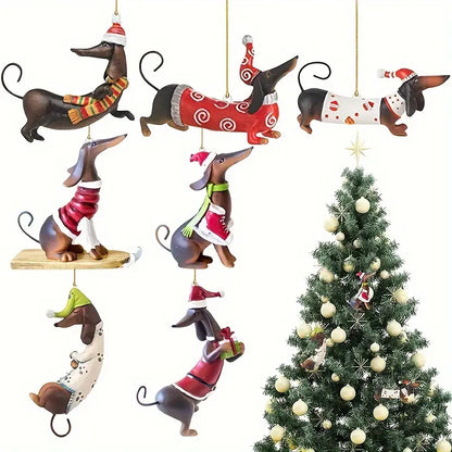 7pcs Dachshund Dog Christmas Ornaments Set