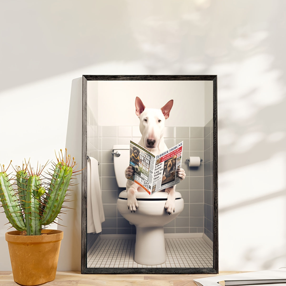 Funny Bull Terrier Reading Canvas Art