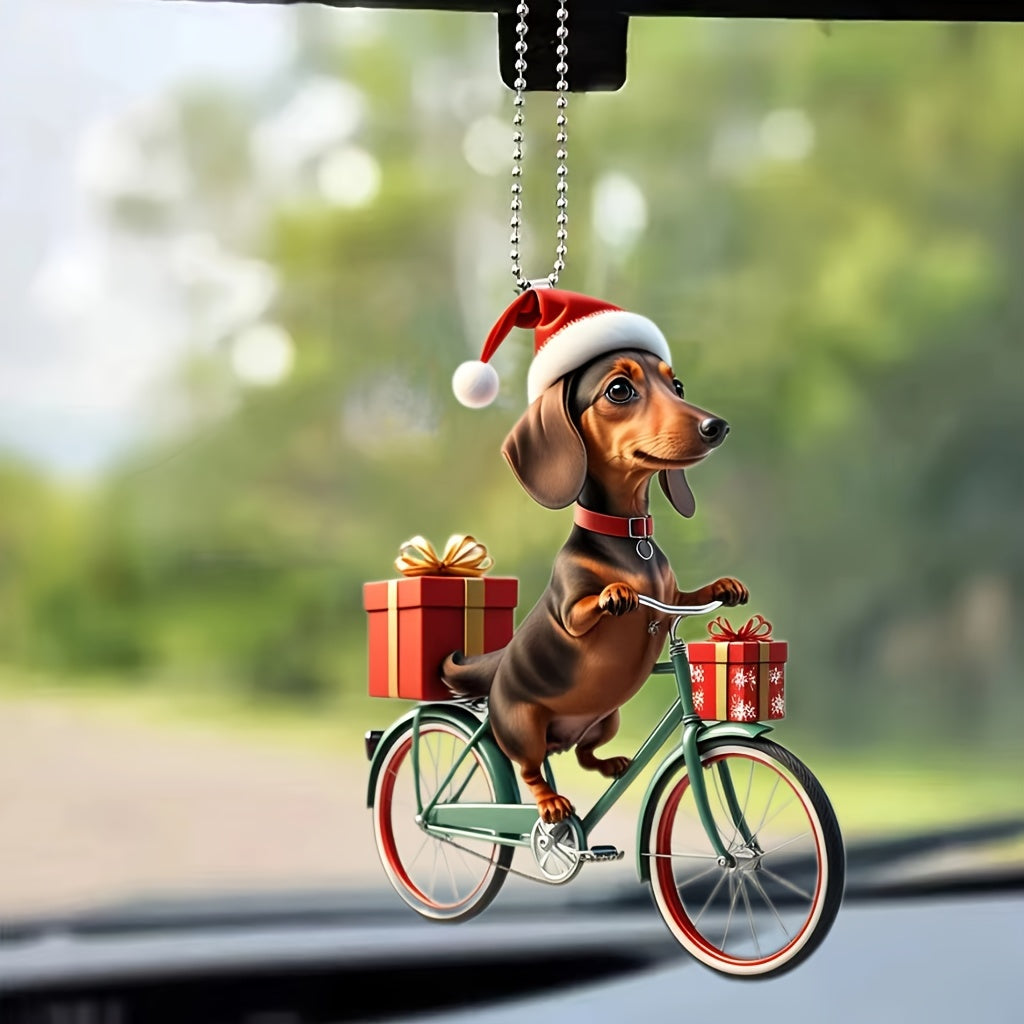 Festive Christmas Cycling Dog Acrylic Ornament