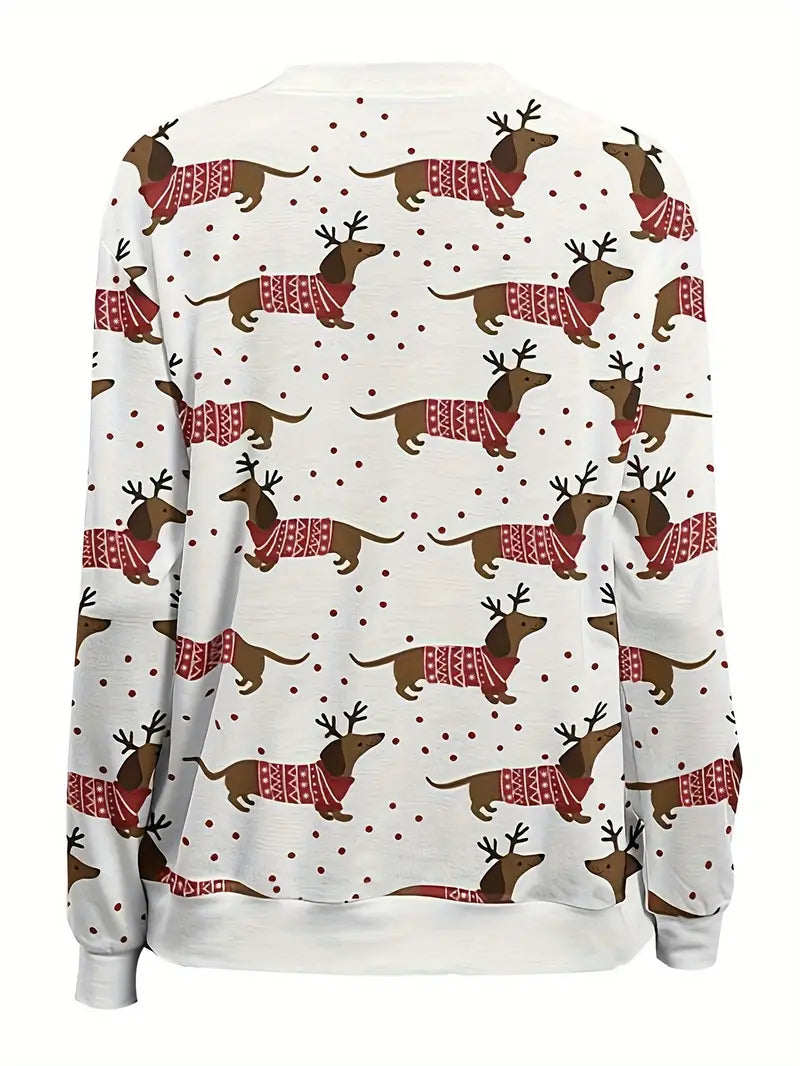 Cozy Dachshund Print Pullover Sweatshirt