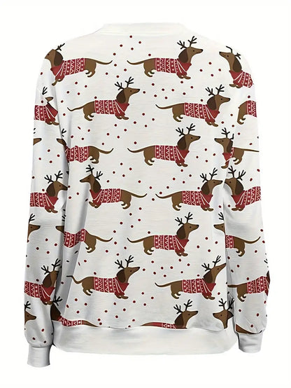 Cozy Dachshund Print Pullover Sweatshirt