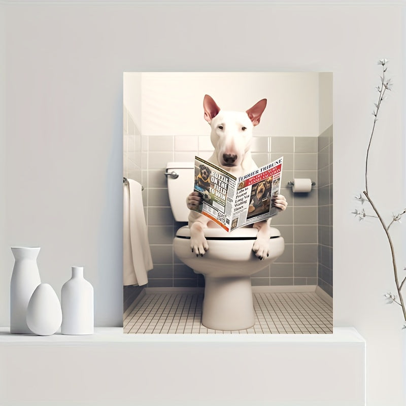 Funny Bull Terrier Reading Canvas Art