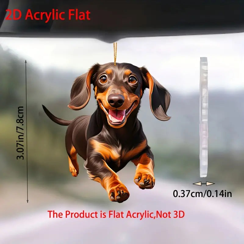 Cheerful Running Dachshund Car Mirror Ornament