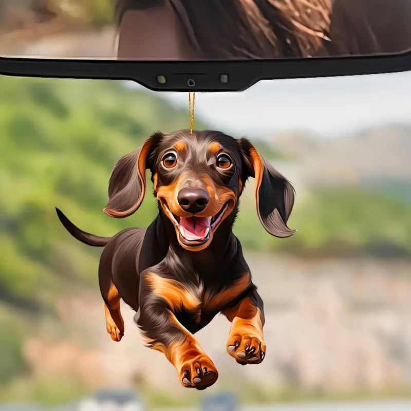 Cheerful Running Dachshund Car Mirror Ornament