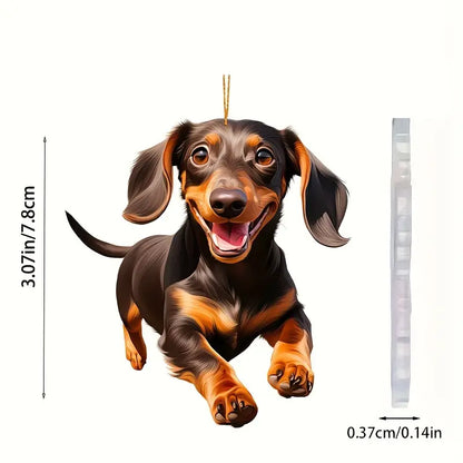 Cheerful Running Dachshund Car Mirror Ornament