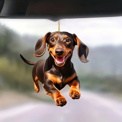 Cheerful Running Dachshund Car Mirror Ornament