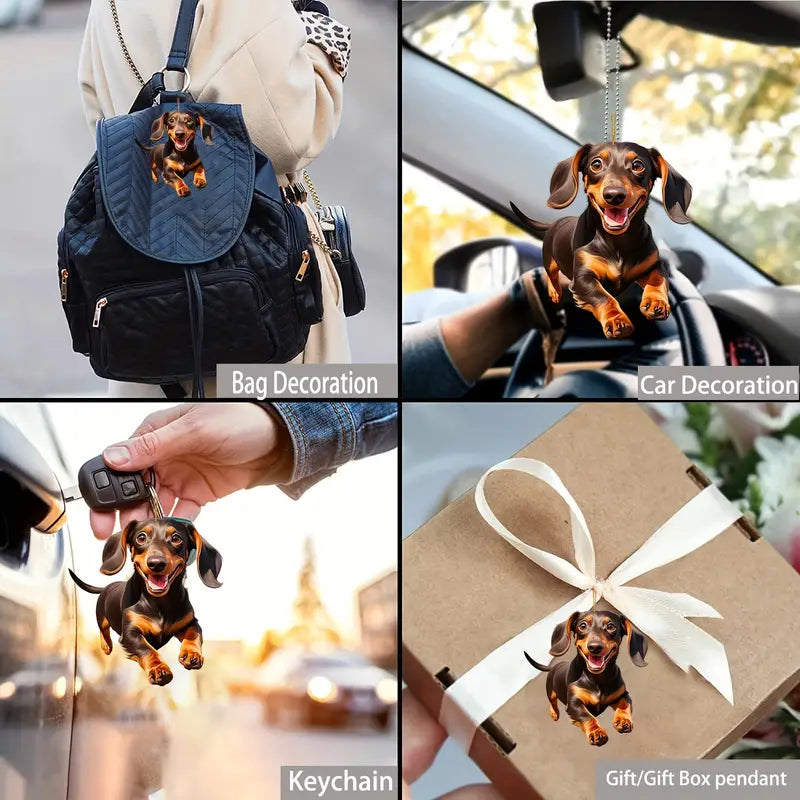 Cheerful Running Dachshund Car Mirror Ornament