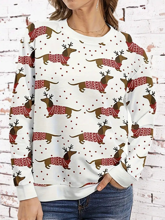 Cozy Dachshund Print Pullover Sweatshirt