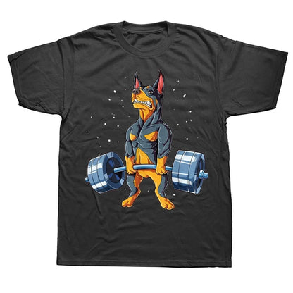 Doberman Dog Weightlifting Funny Gym T-Shirt