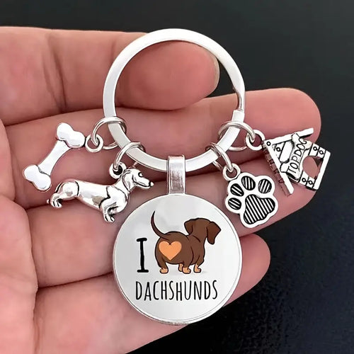 I Love Dachshunds Alloy Keychain